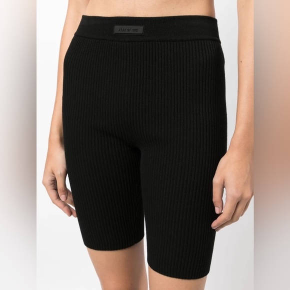 Essentials Pants - Essentials Fear of God Black Ribbed Biker Shorts